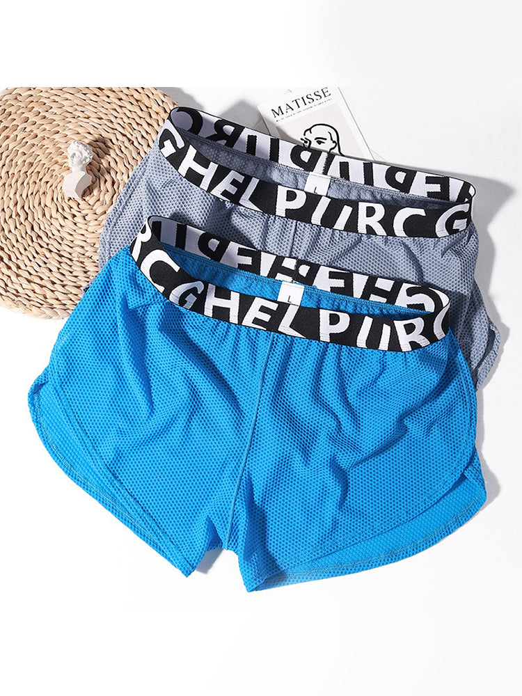2 Pack Men's Ice Silk Side-Slit Athletic Loose Fit Elastic Lounge Sleep Boxer Shorts | dmunderwear detail image 11