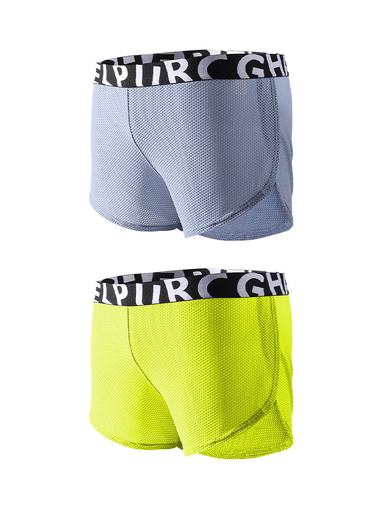 2 Pack Men's Ice Silk Side-Slit Athletic Loose Fit Elastic Lounge Sleep Boxer Shorts | dmunderwear detail image 12