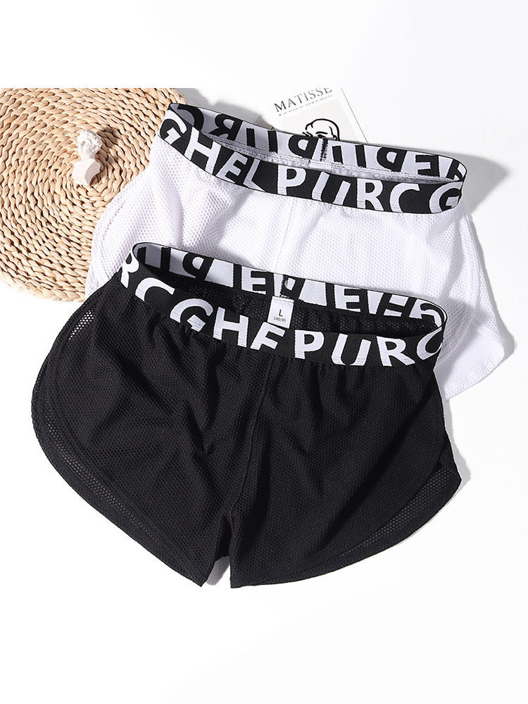 2 Pack Men's Ice Silk Side-Slit Athletic Loose Fit Elastic Lounge Sleep Boxer Shorts | dmunderwear detail image 13