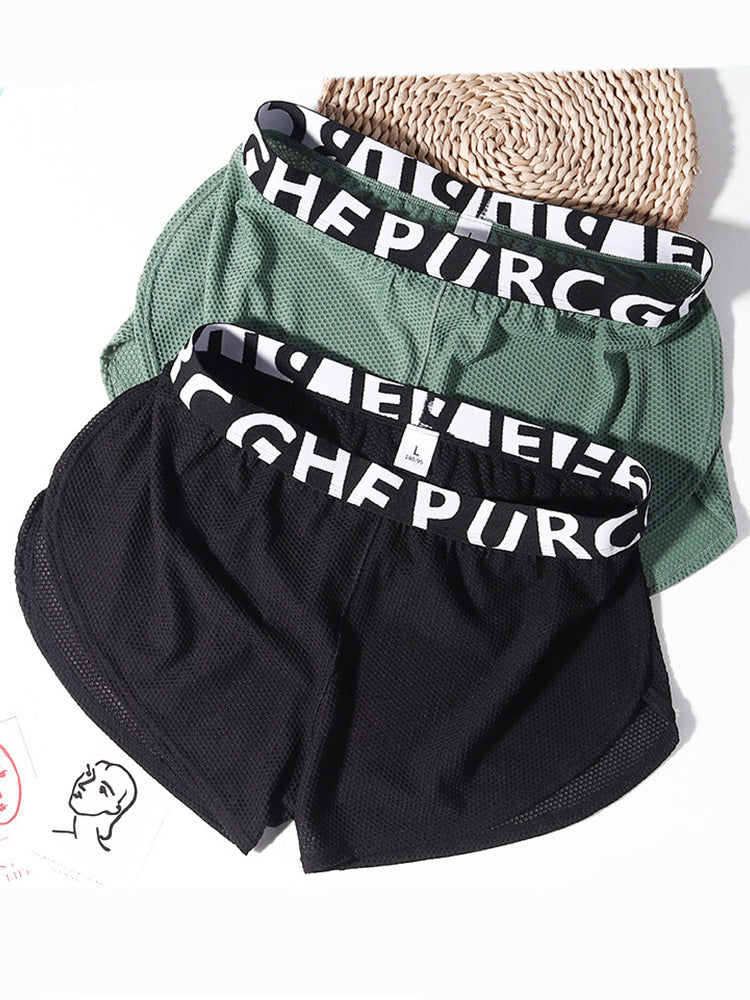 2 Pack Men's Ice Silk Side-Slit Athletic Loose Fit Elastic Lounge Sleep Boxer Shorts | dmunderwear detail image 14