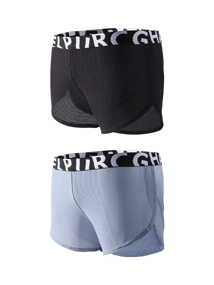 2 Pack Men's Ice Silk Side-Slit Athletic Loose Fit Elastic Lounge Sleep Boxer Shorts | dmunderwear detail image 17