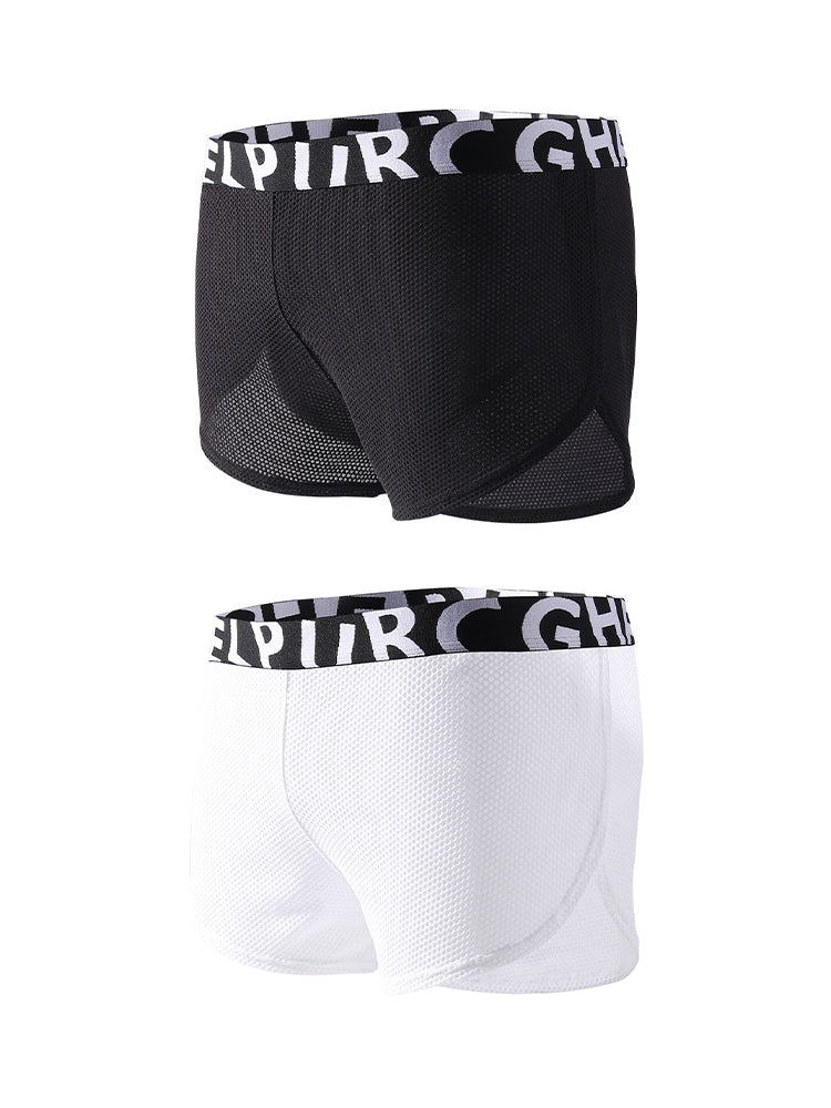 2 Pack Men's Ice Silk Side-Slit Athletic Loose Fit Elastic Lounge Sleep Boxer Shorts | dmunderwear detail image 2