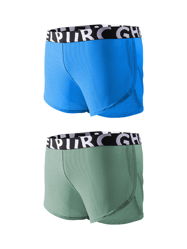 2 Pack Men's Ice Silk Side-Slit Athletic Loose Fit Elastic Lounge Sleep Boxer Shorts | dmunderwear detail image 7