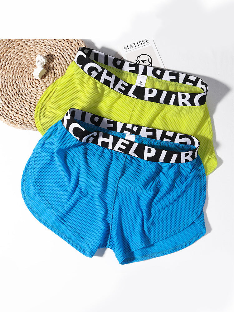 2 Pack Men's Ice Silk Side-Slit Athletic Loose Fit Elastic Lounge Sleep Boxer Shorts | dmunderwear detail image 9
