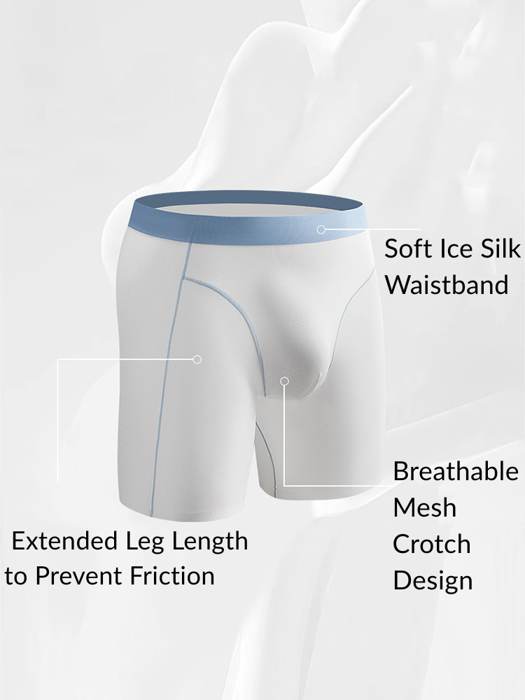 2 Pack Men's Ice Silk Sports Anti-Chafing Extended-Length Boxers Briefs | dmunderwear detail image 3