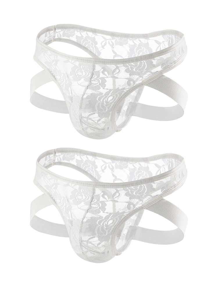 2-pack Men's Lace See-through Thongs | dmunderwear detail image 14