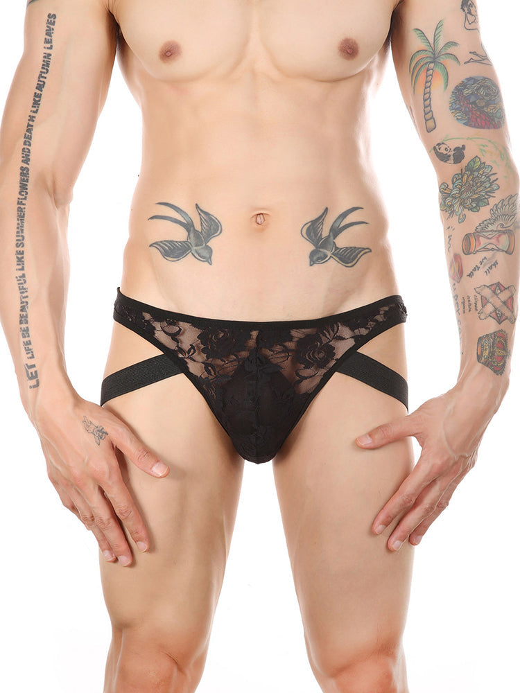 2-pack Men's Lace See-through Thongs | dmunderwear detail image 5