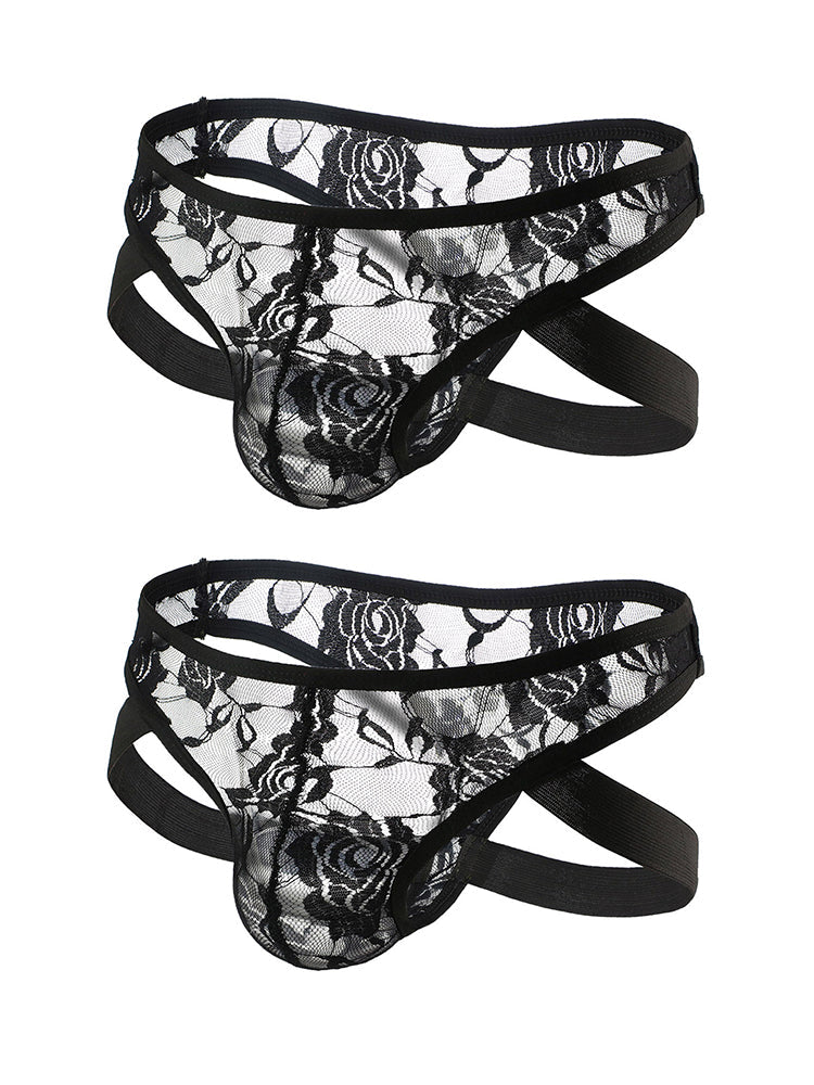 2-pack Men's Lace See-through Thongs | dmunderwear detail image 8