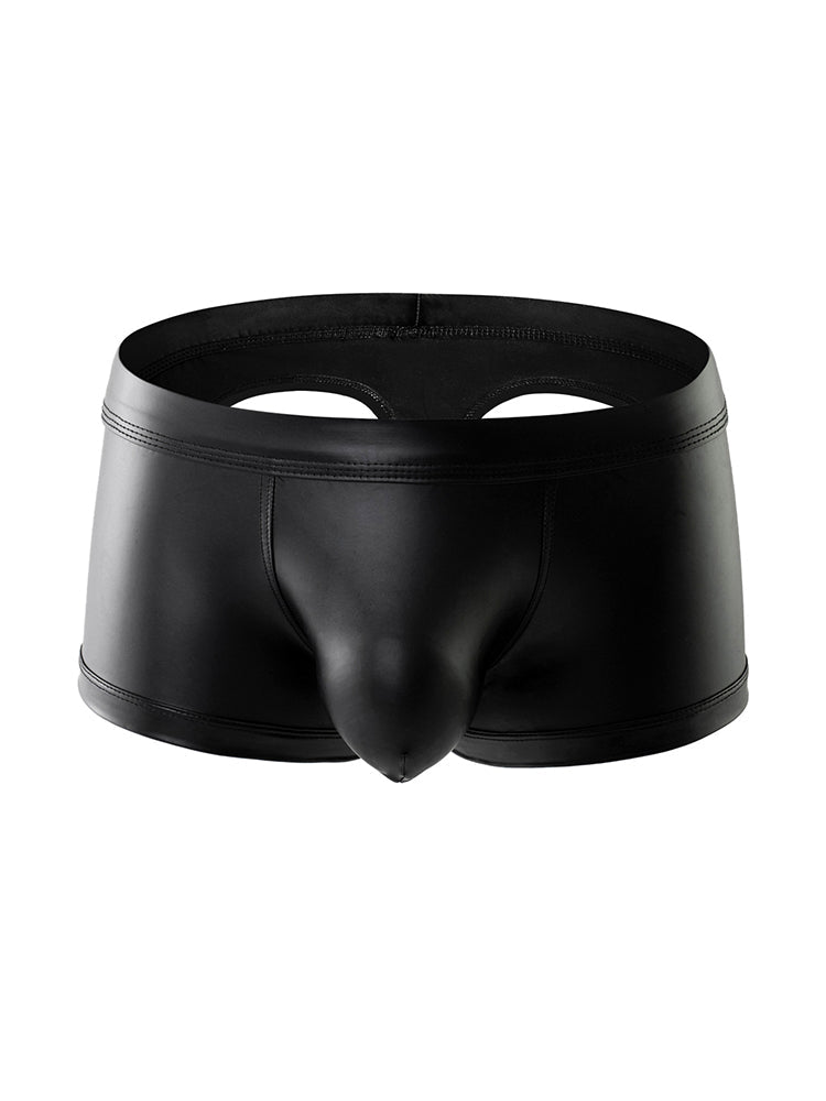 2-pack Men's Leather Hollow Hip-revealing Large Pouch Boxer Briefs | dmunderwear