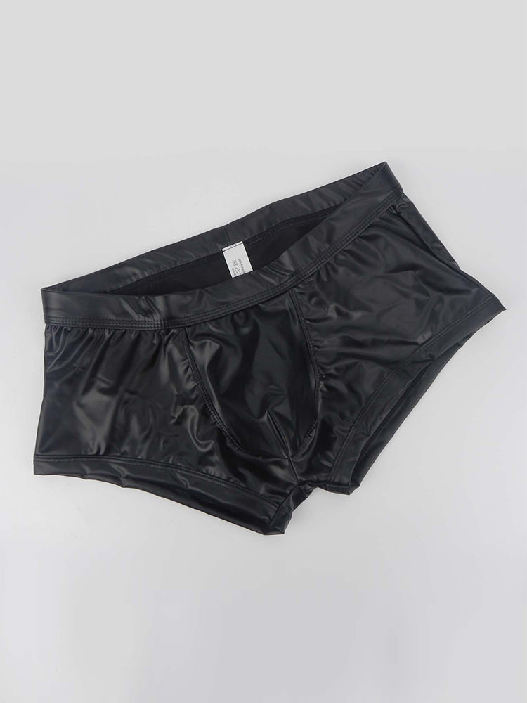 2-pack Men's Leather Hollow Hip-revealing Large Pouch Boxer Briefs | dmunderwear detail image 14