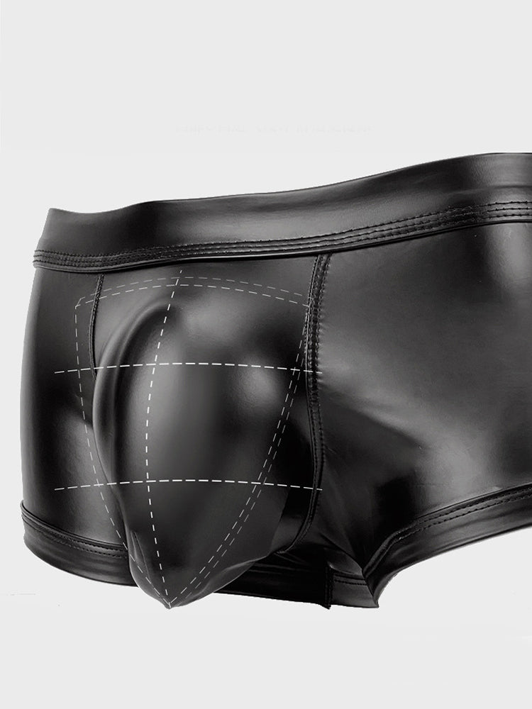 2-pack Men's Leather Hollow Hip-revealing Large Pouch Boxer Briefs | dmunderwear detail image 4
