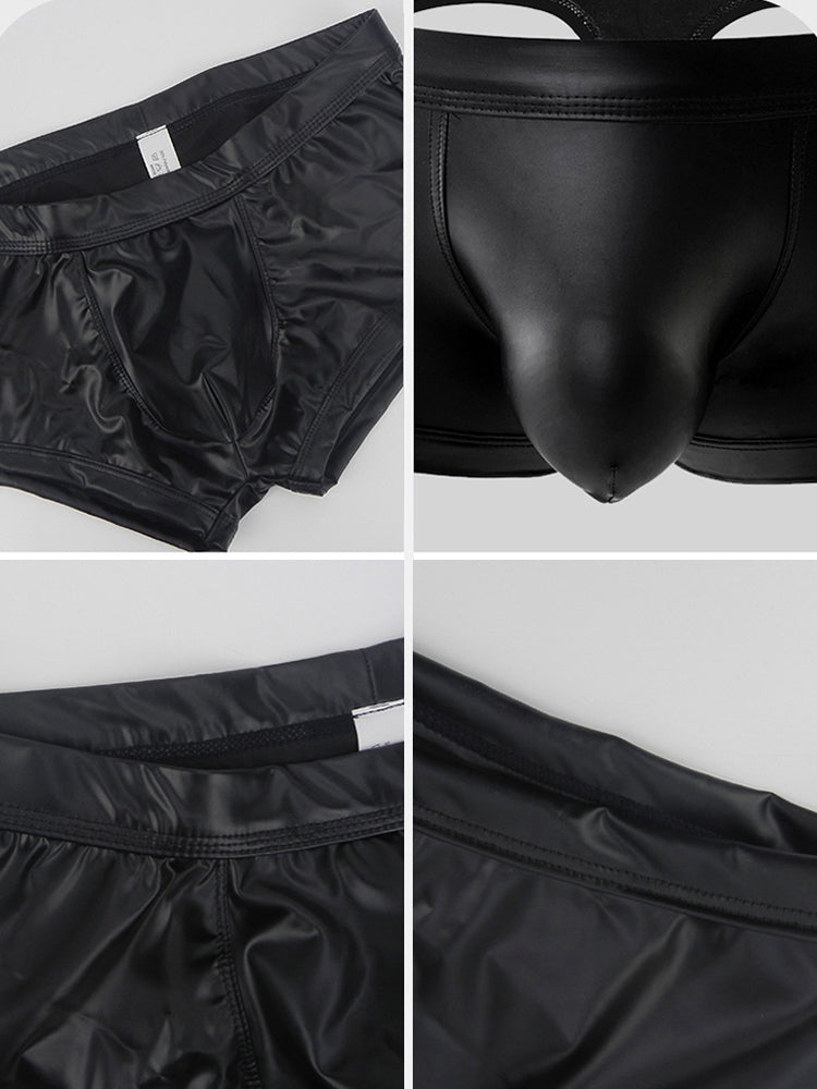2-pack Men's Leather Hollow Hip-revealing Large Pouch Boxer Briefs | dmunderwear detail image 5