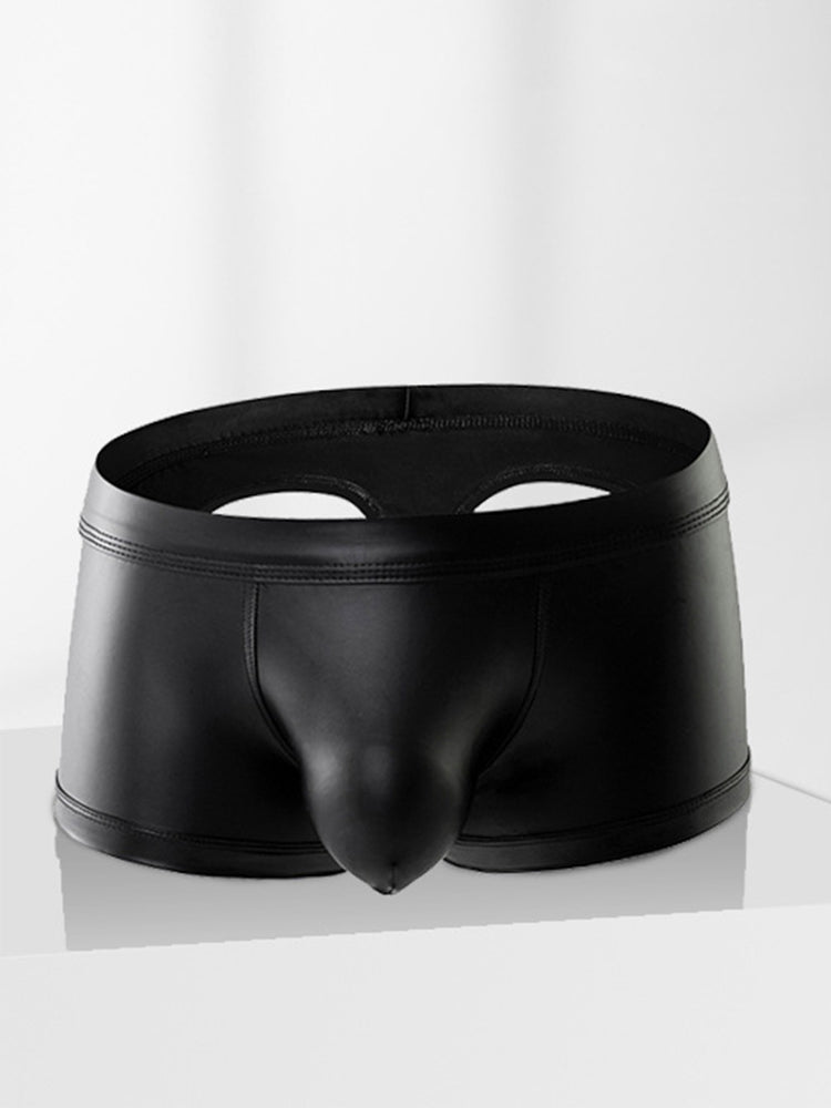 2-pack Men's Leather Hollow Hip-revealing Large Pouch Boxer Briefs | dmunderwear detail image 6