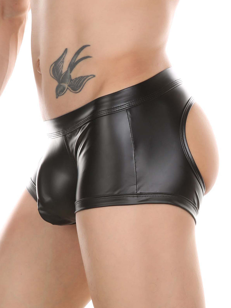 2-pack Men's Leather Hollow Hip-revealing Large Pouch Boxer Briefs | dmunderwear detail image 8