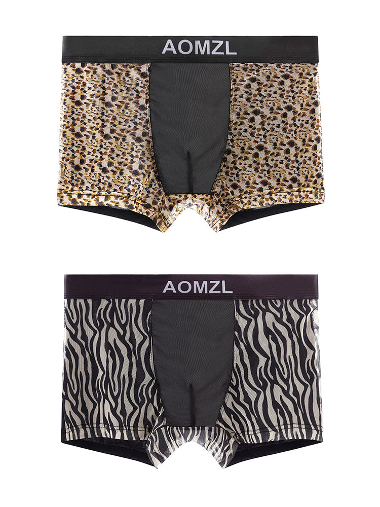 2-pack Men's Leopard Print Sexy Mesh Boxer Briefs | dmunderwear detail image 11
