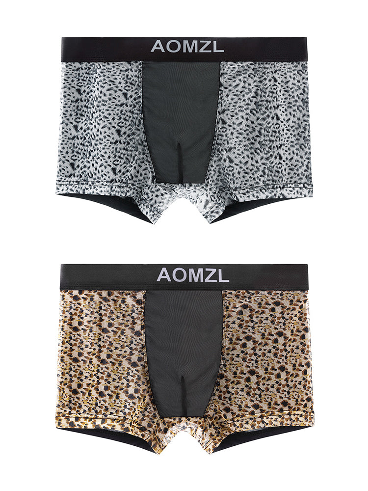 2-pack Men's Leopard Print Sexy Mesh Boxer Briefs | dmunderwear detail image 2