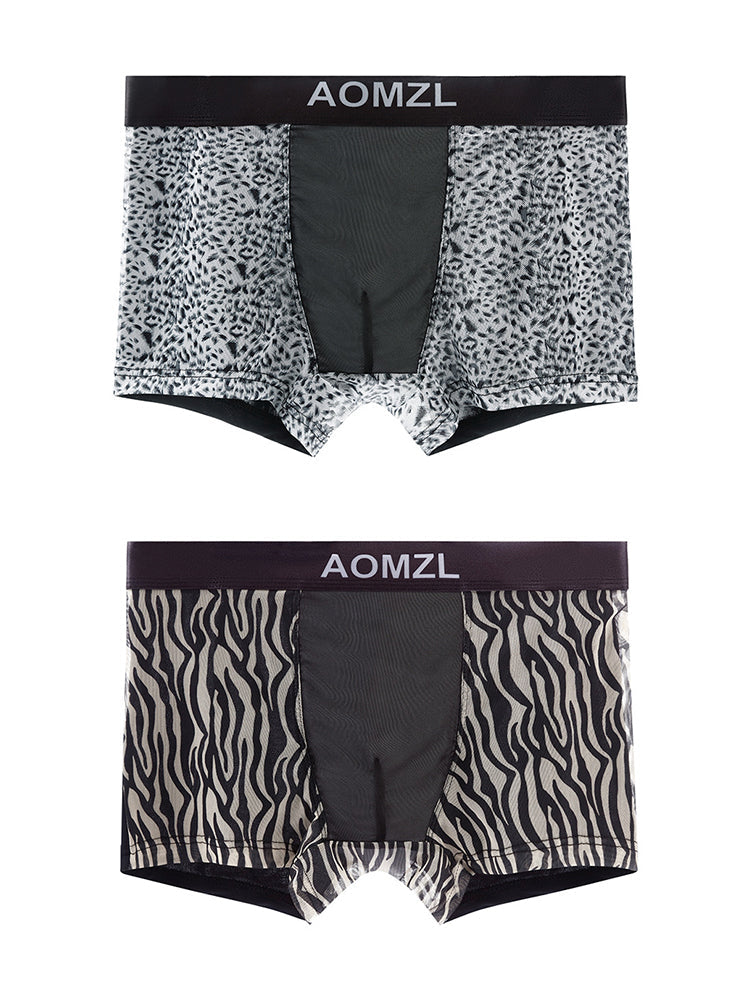 2-pack Men's Leopard Print Sexy Mesh Boxer Briefs | dmunderwear detail image 7