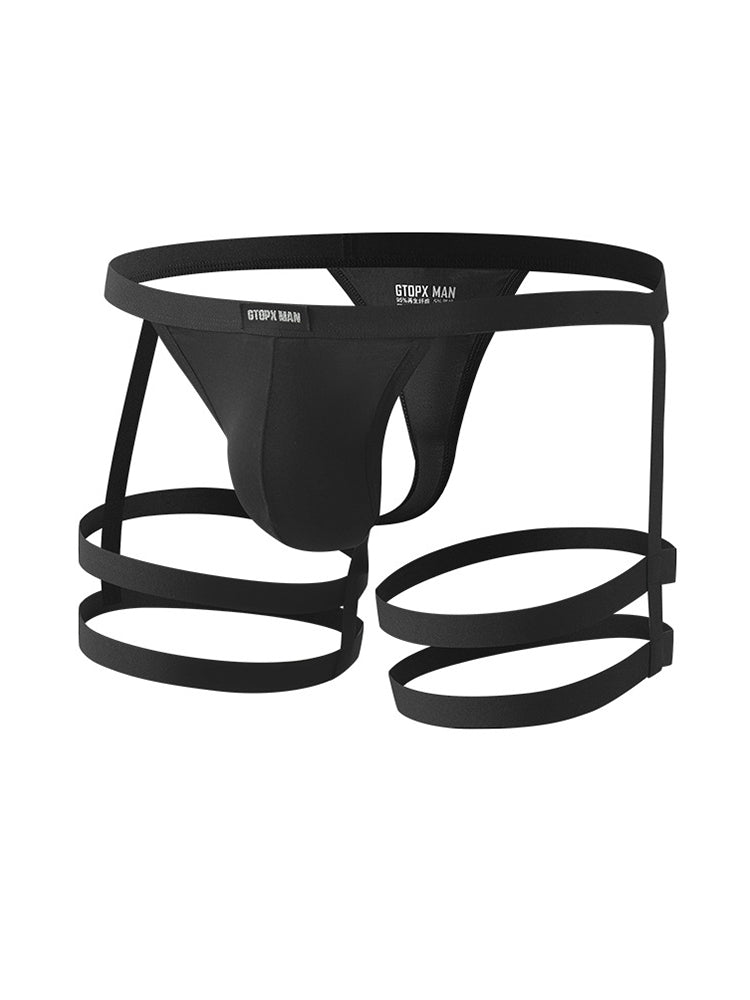 2 Pack Men's Low-Rise Sexy Thong with U-Pouch and Fixed Thigh Straps | dmunderwear