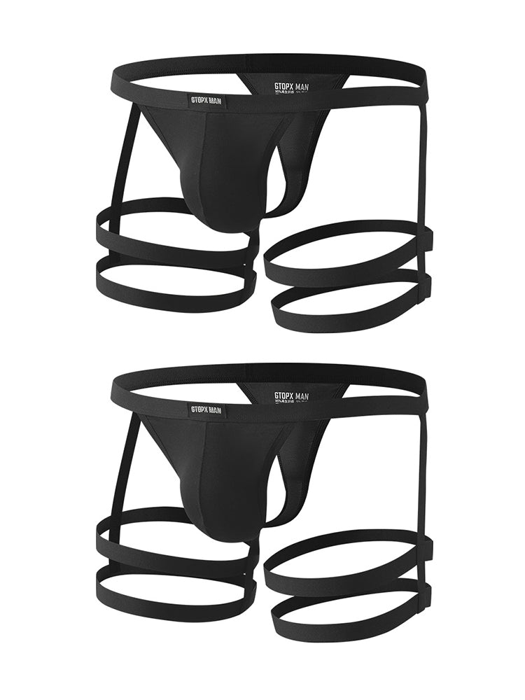 2 Pack Men's Low-Rise Sexy Thong with U-Pouch and Fixed Thigh Straps | dmunderwear detail image 12