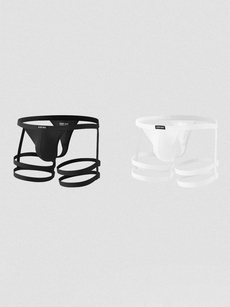 2 Pack Men's Low-Rise Sexy Thong with U-Pouch and Fixed Thigh Straps | dmunderwear detail image 13