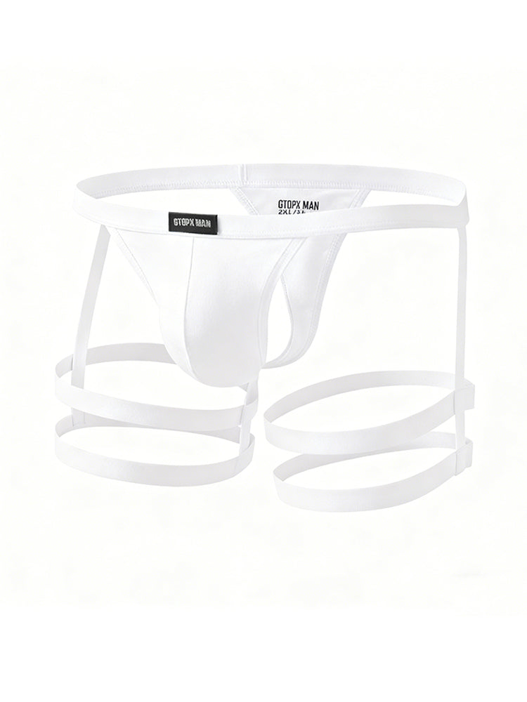 2 Pack Men's Low-Rise Sexy Thong with U-Pouch and Fixed Thigh Straps | dmunderwear detail image 14