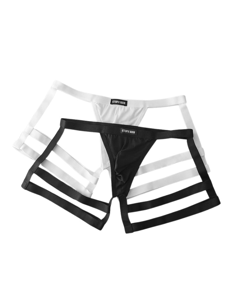 2 Pack Men's Low-Rise Sexy Thong with U-Pouch and Fixed Thigh Straps | dmunderwear detail image 3