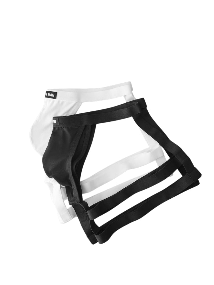 2 Pack Men's Low-Rise Sexy Thong with U-Pouch and Fixed Thigh Straps | dmunderwear detail image 4