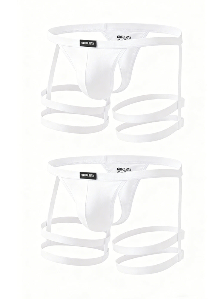 2 Pack Men's Low-Rise Sexy Thong with U-Pouch and Fixed Thigh Straps | dmunderwear detail image 7