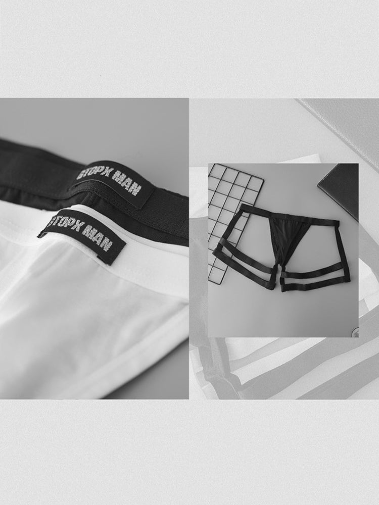 2 Pack Men's Low-Rise Sexy Thong with U-Pouch and Fixed Thigh Straps | dmunderwear detail image 8