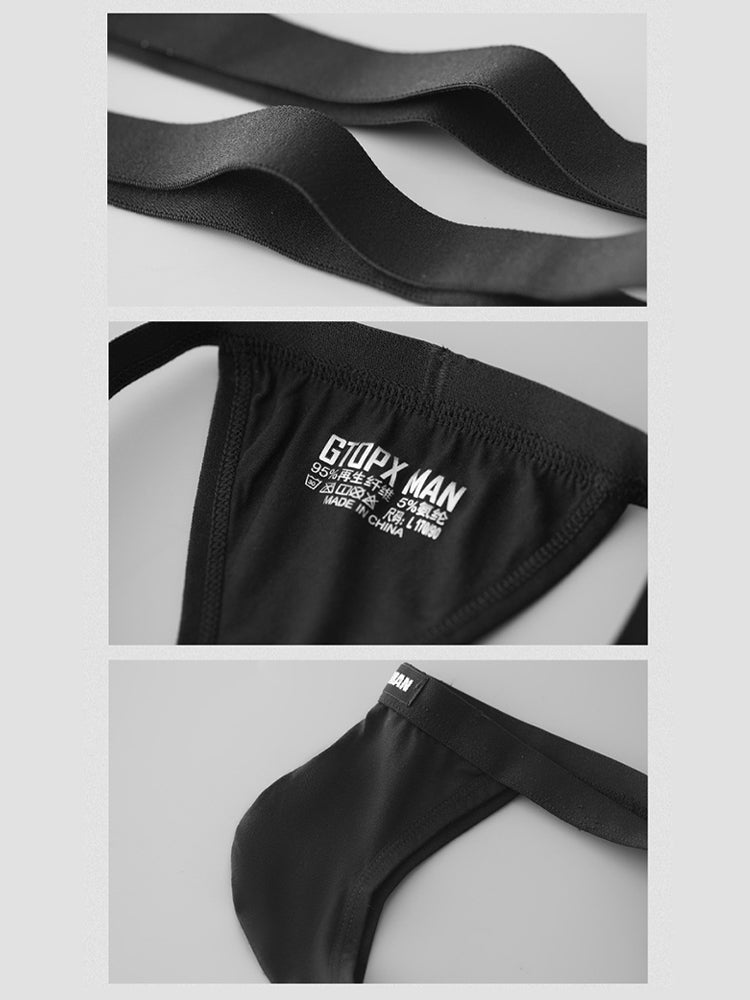 2 Pack Men's Low-Rise Sexy Thong with U-Pouch and Fixed Thigh Straps | dmunderwear detail image 9