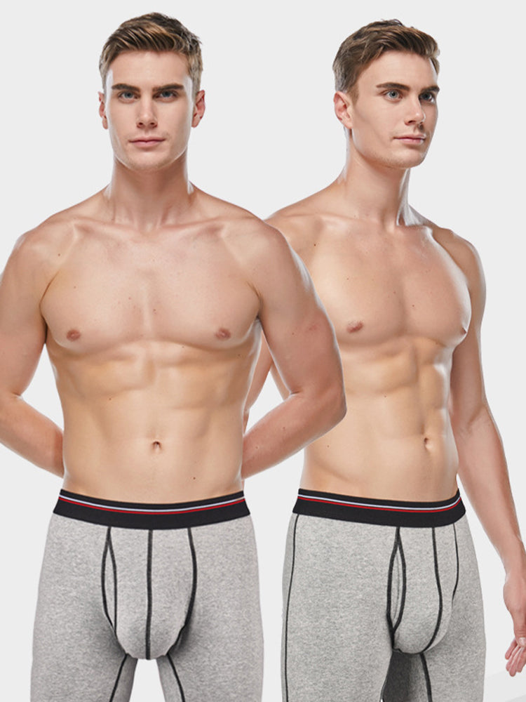 2 Pack Men's Long High Waist Cotton Sports Anti-friction Leg Boxer Briefs | dmunderwear