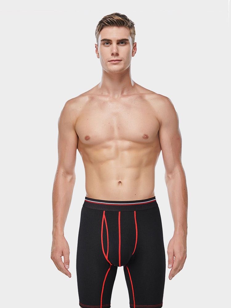2 Pack Men's Long High Waist Cotton Sports Anti-friction Leg Boxer Briefs | dmunderwear detail image 12