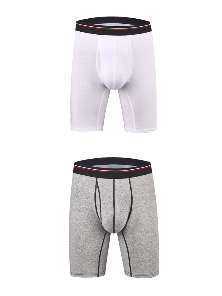2 Pack Men's Long High Waist Cotton Sports Anti-friction Leg Boxer Briefs | dmunderwear detail image 14