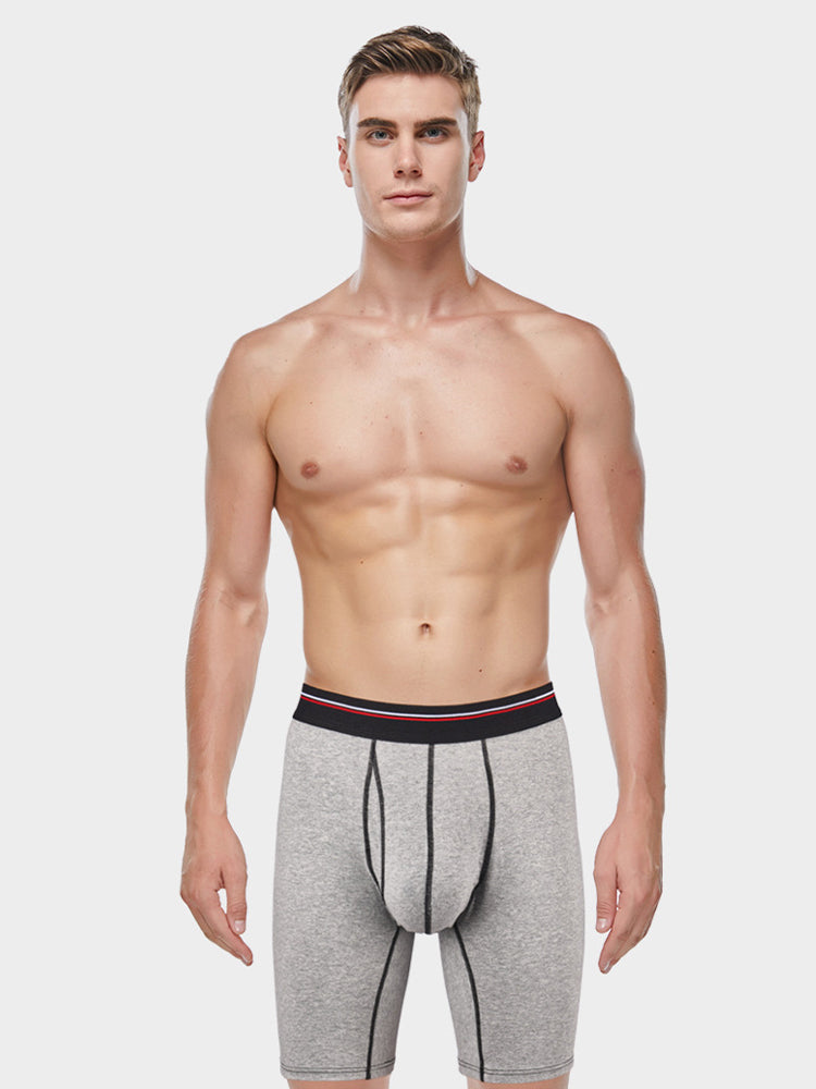 2 Pack Men's Long High Waist Cotton Sports Anti-friction Leg Boxer Briefs | dmunderwear detail image 15