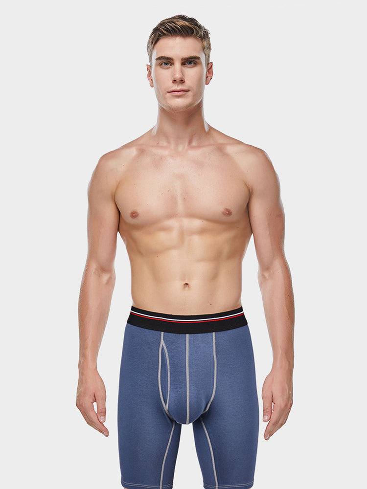 2 Pack Men's Long High Waist Cotton Sports Anti-friction Leg Boxer Briefs | dmunderwear detail image 16