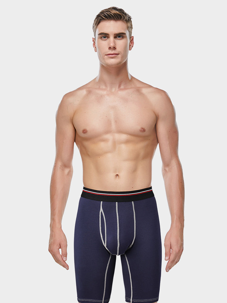 2 Pack Men's Long High Waist Cotton Sports Anti-friction Leg Boxer Briefs | dmunderwear detail image 17