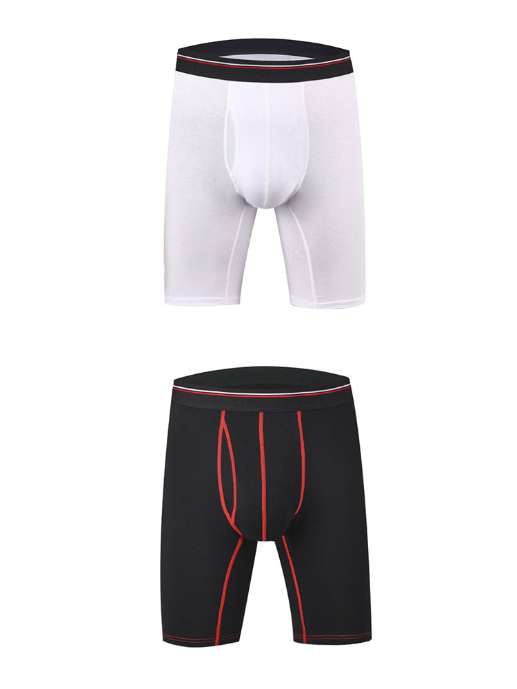 2 Pack Men's Long High Waist Cotton Sports Anti-friction Leg Boxer Briefs | dmunderwear detail image 2