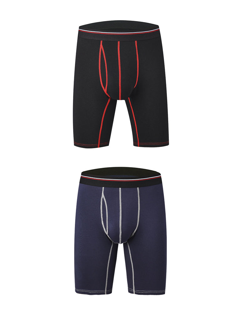 2 Pack Men's Long High Waist Cotton Sports Anti-friction Leg Boxer Briefs | dmunderwear detail image 20