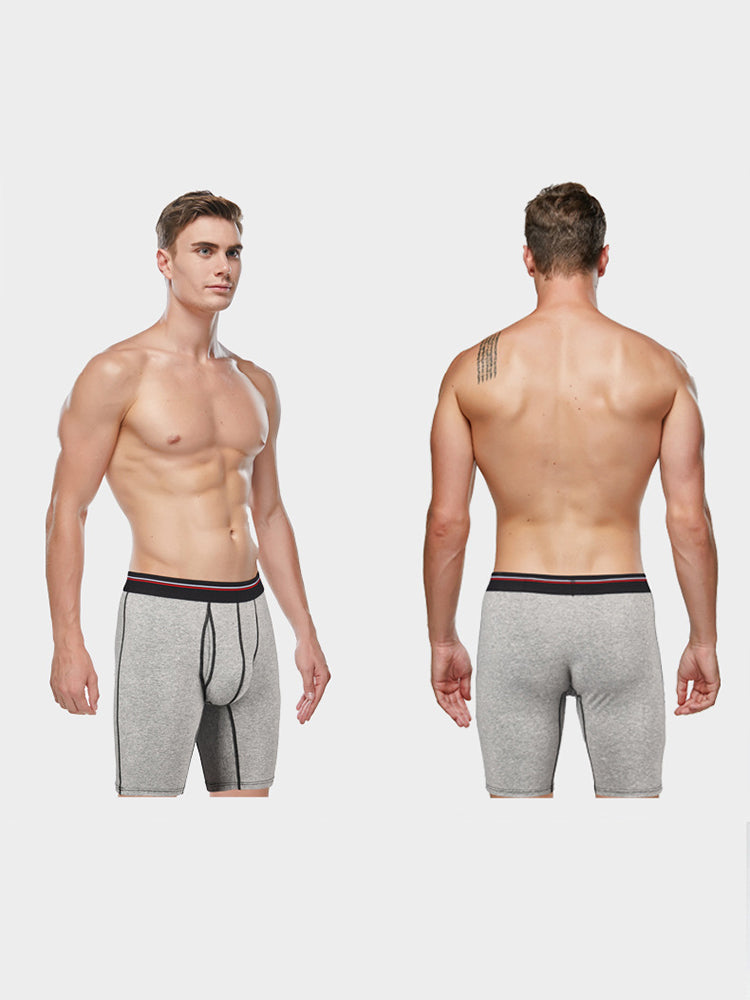 2 Pack Men's Long High Waist Cotton Sports Anti-friction Leg Boxer Briefs | dmunderwear detail image 3