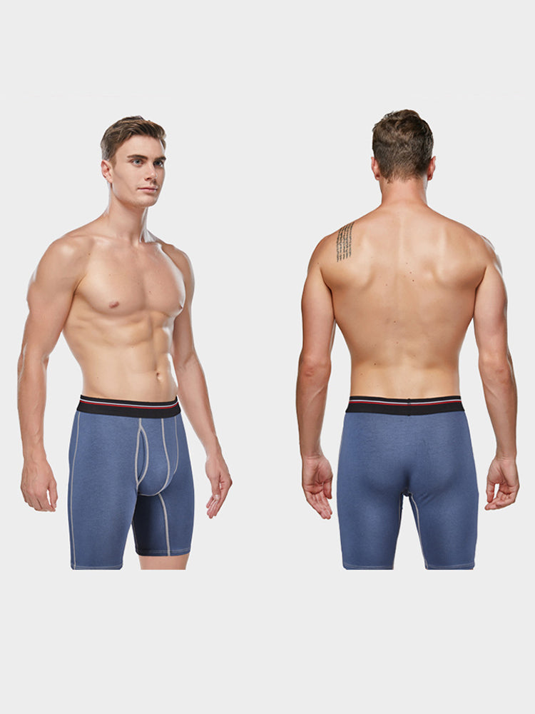 2 Pack Men's Long High Waist Cotton Sports Anti-friction Leg Boxer Briefs | dmunderwear detail image 4