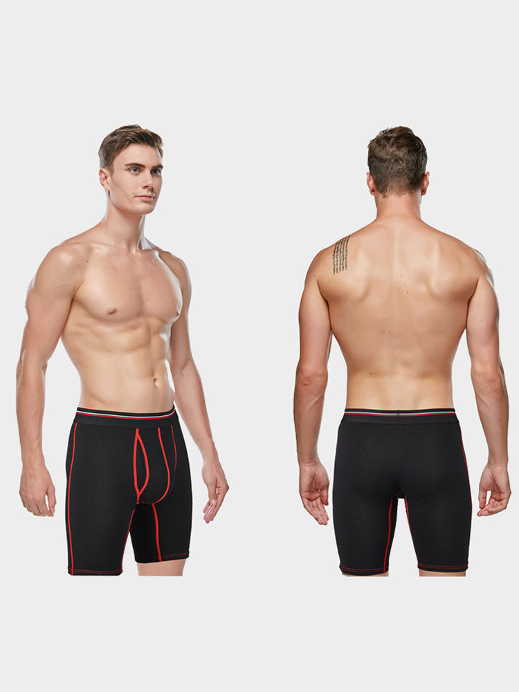 2 Pack Men's Long High Waist Cotton Sports Anti-friction Leg Boxer Briefs | dmunderwear detail image 5