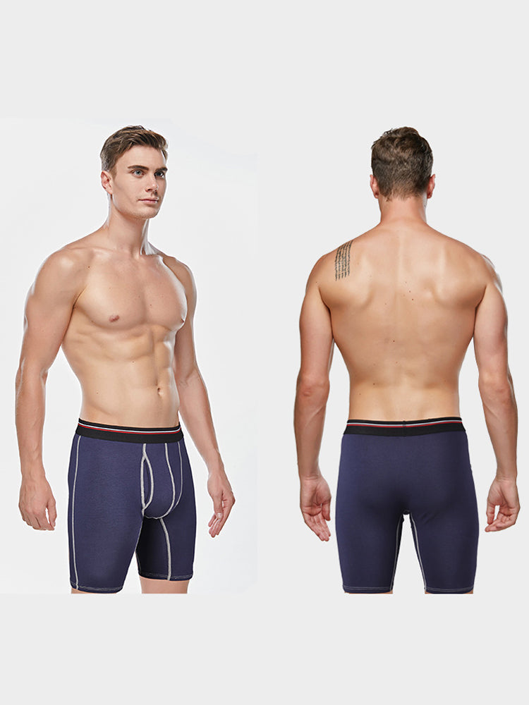 2 Pack Men's Long High Waist Cotton Sports Anti-friction Leg Boxer Briefs | dmunderwear detail image 6