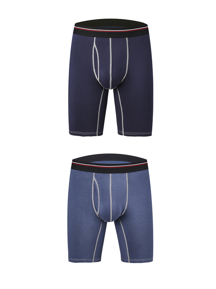2 Pack Men's Long High Waist Cotton Sports Anti-friction Leg Boxer Briefs | dmunderwear detail image 8