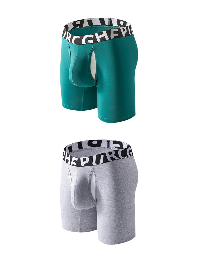 2 Pack Men's Long-Leg Anti-Chafing Performance Boxer Briefs | dmunderwear detail image 12