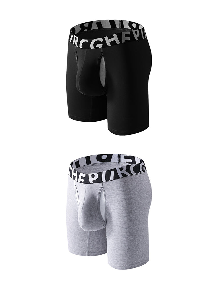 2 Pack Men's Long-Leg Anti-Chafing Performance Boxer Briefs | dmunderwear detail image 2