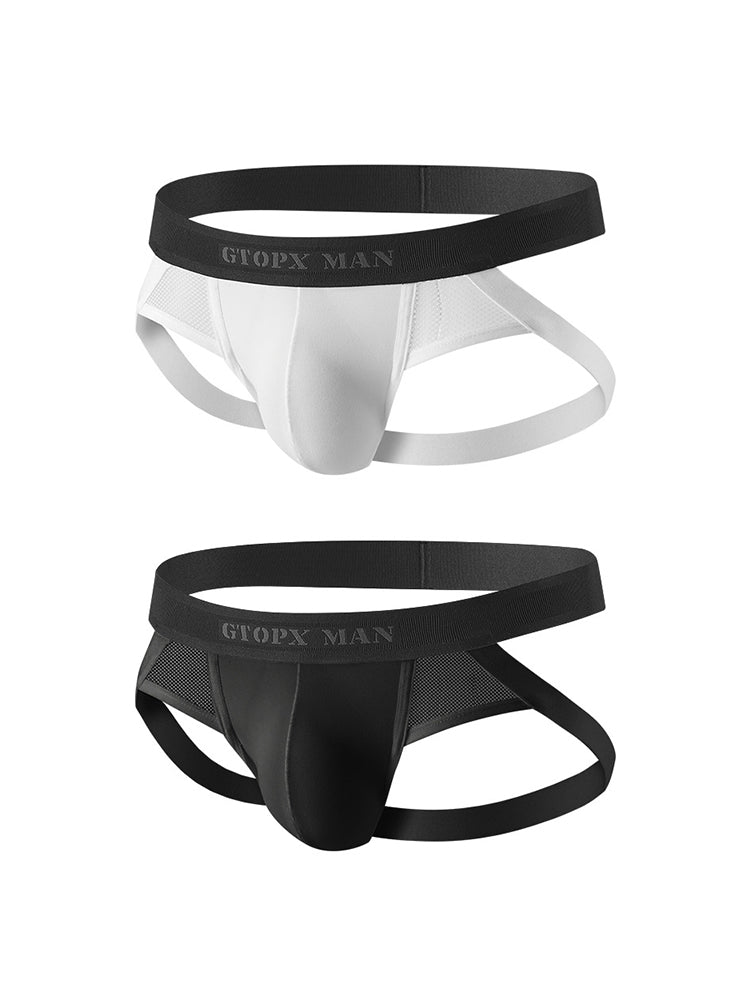 2 Pack Men's Low-Rise Ice Silk Breathable Mesh Jockstrap | dmunderwear detail image 2