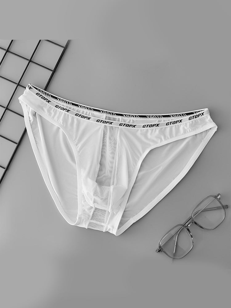 2 Pack Men's Low-Rise Sporty Ice-Silk Bikini with Mesh Front and U-Contour Pouch | dmunderwear detail image 11