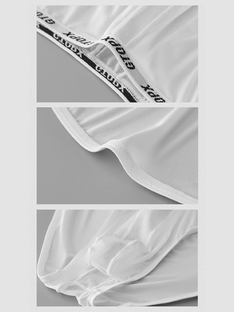 2 Pack Men's Low-Rise Sporty Ice-Silk Bikini with Mesh Front and U-Contour Pouch | dmunderwear detail image 14