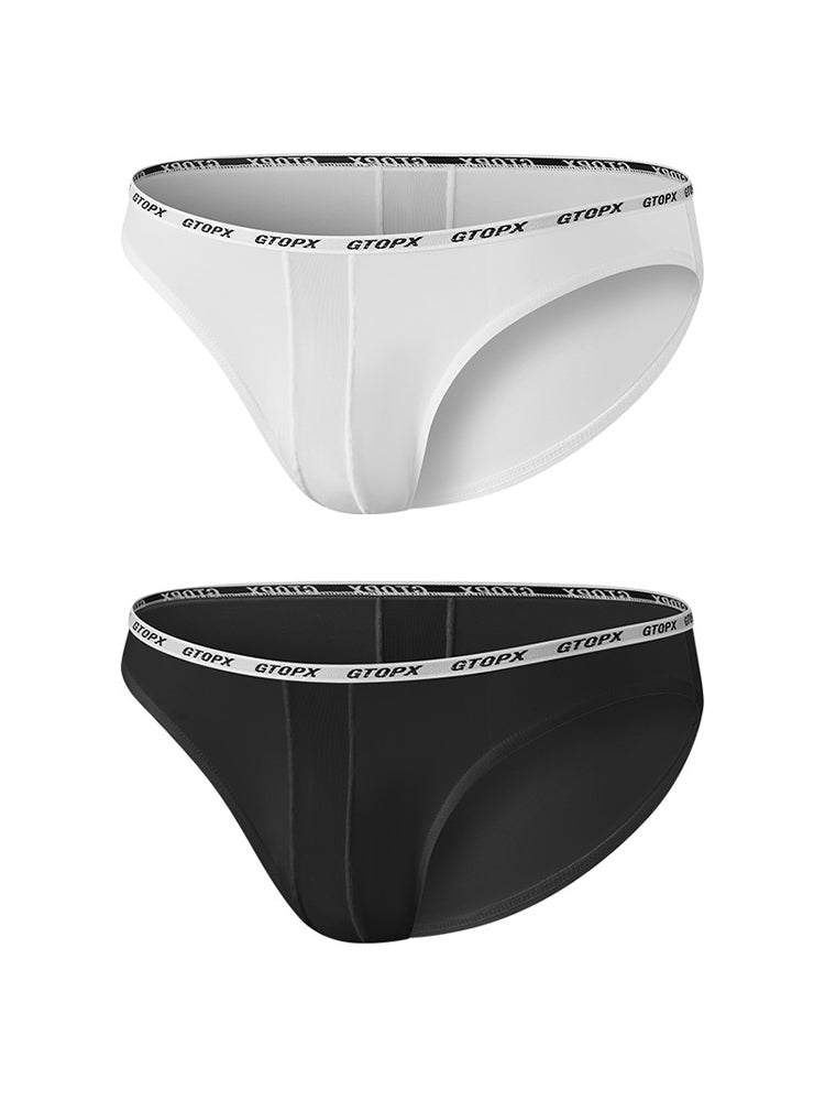 2 Pack Men's Low-Rise Sporty Ice-Silk Bikini with Mesh Front and U-Contour Pouch | dmunderwear detail image 2