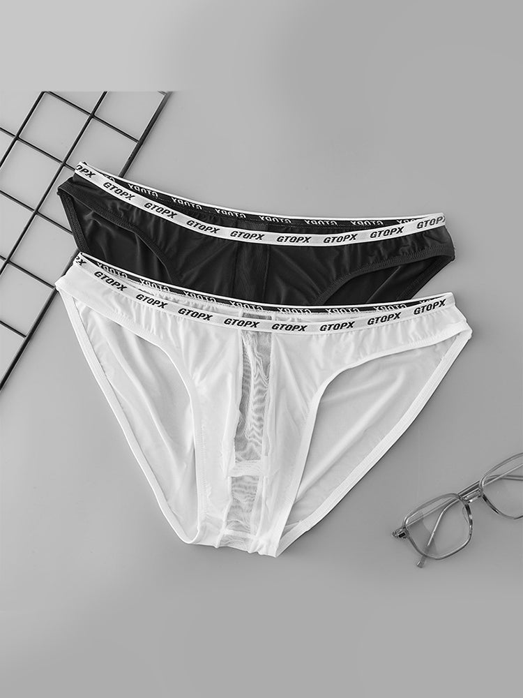2 Pack Men's Low-Rise Sporty Ice-Silk Bikini with Mesh Front and U-Contour Pouch | dmunderwear detail image 9